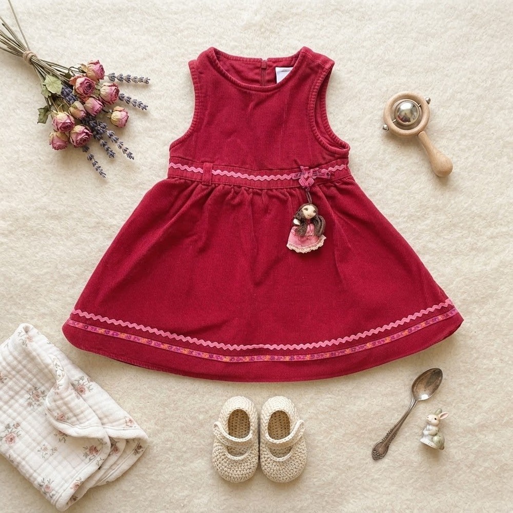Gymboree Red Corduroy Jumper Dress 3T Peruvian Doll Charm 2006 Vintage